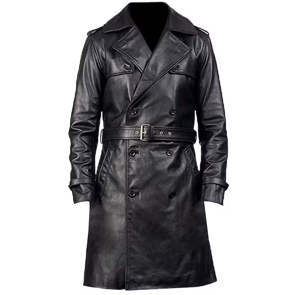 Handmade Black Leather Duster Coat For Men