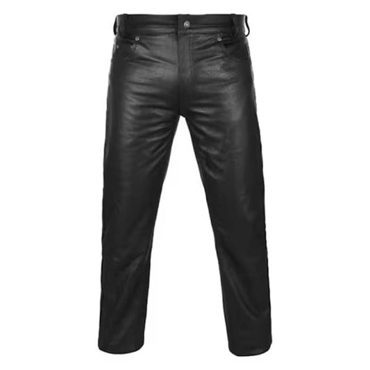 Mens Real Black Regular Fit Causal Leather Pant