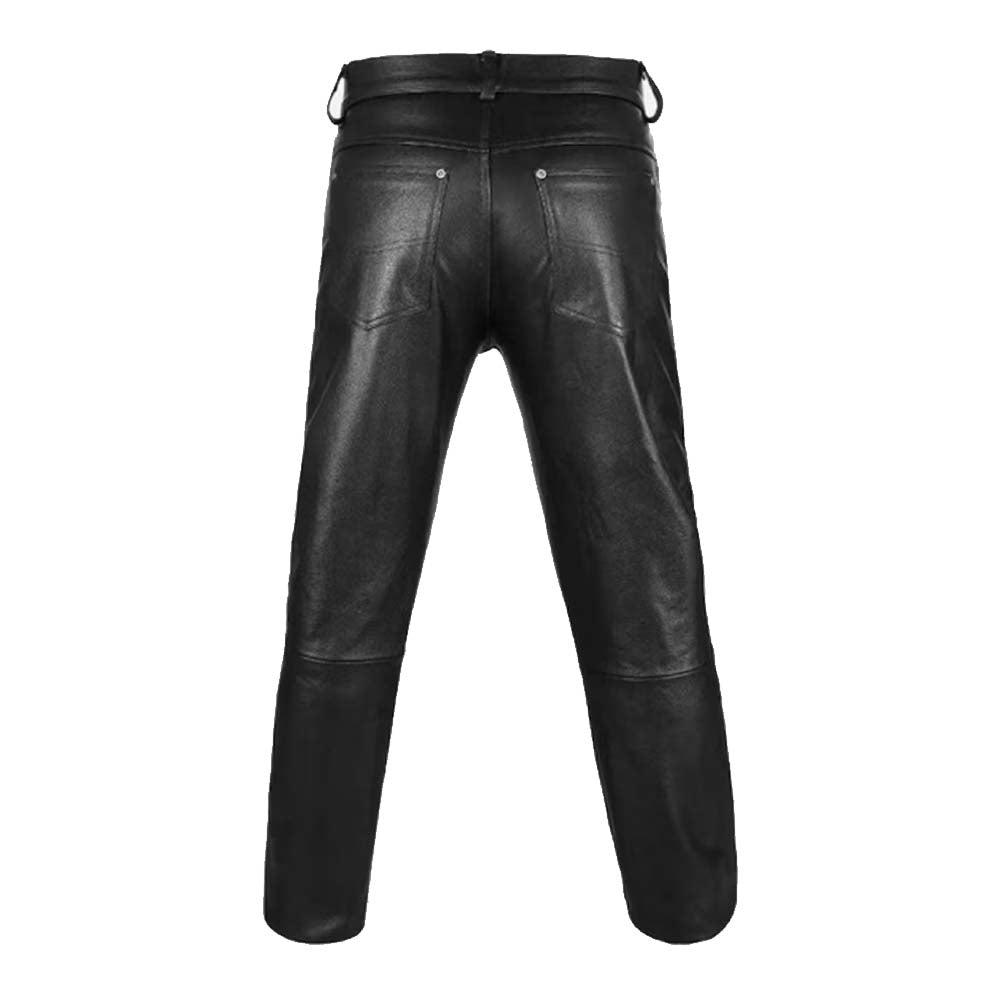 Mens Real Black Regular Fit Causal Leather Pant