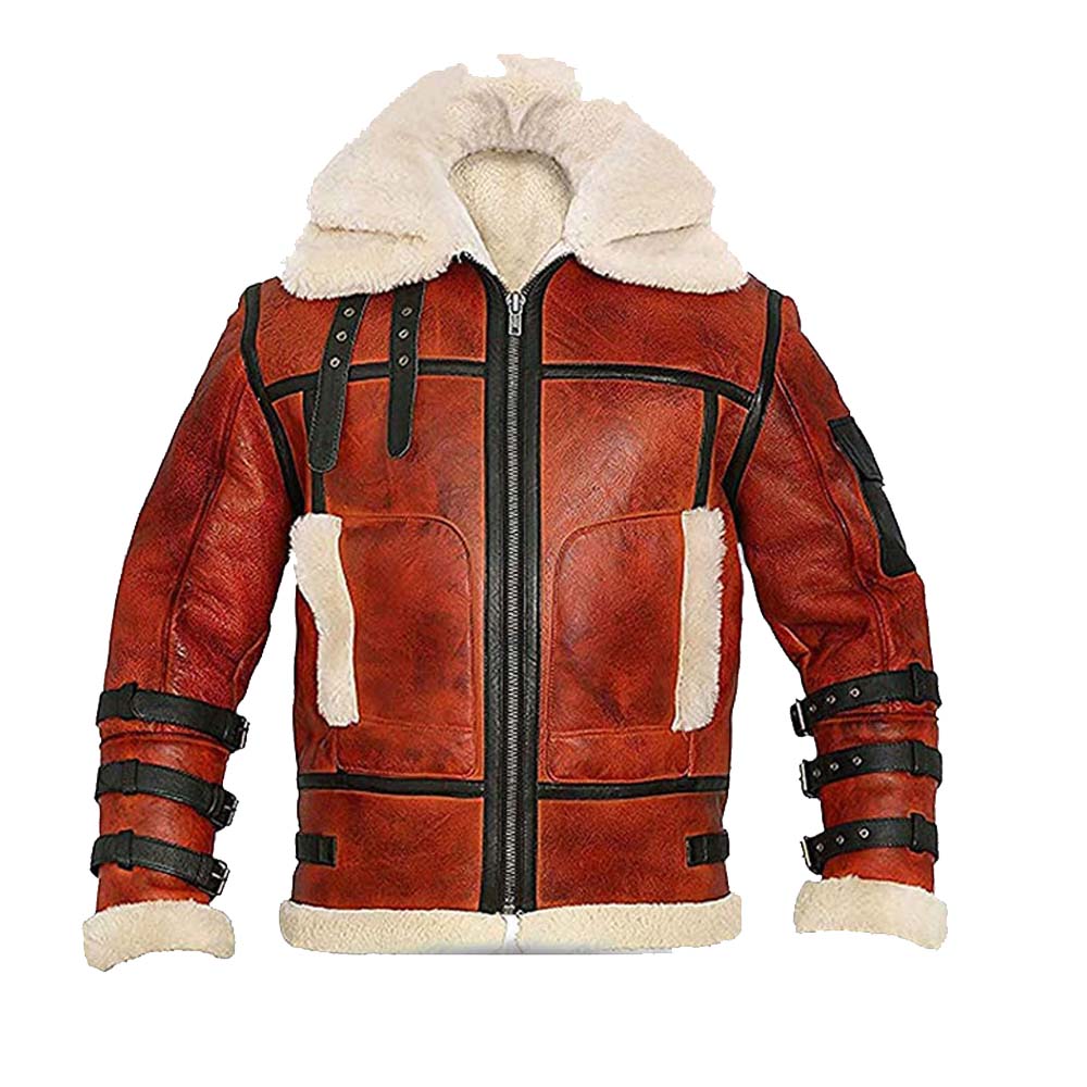 Aviator Sheepskin Mens B3 Bomber Shearling Two Tone Style Leather Jacket