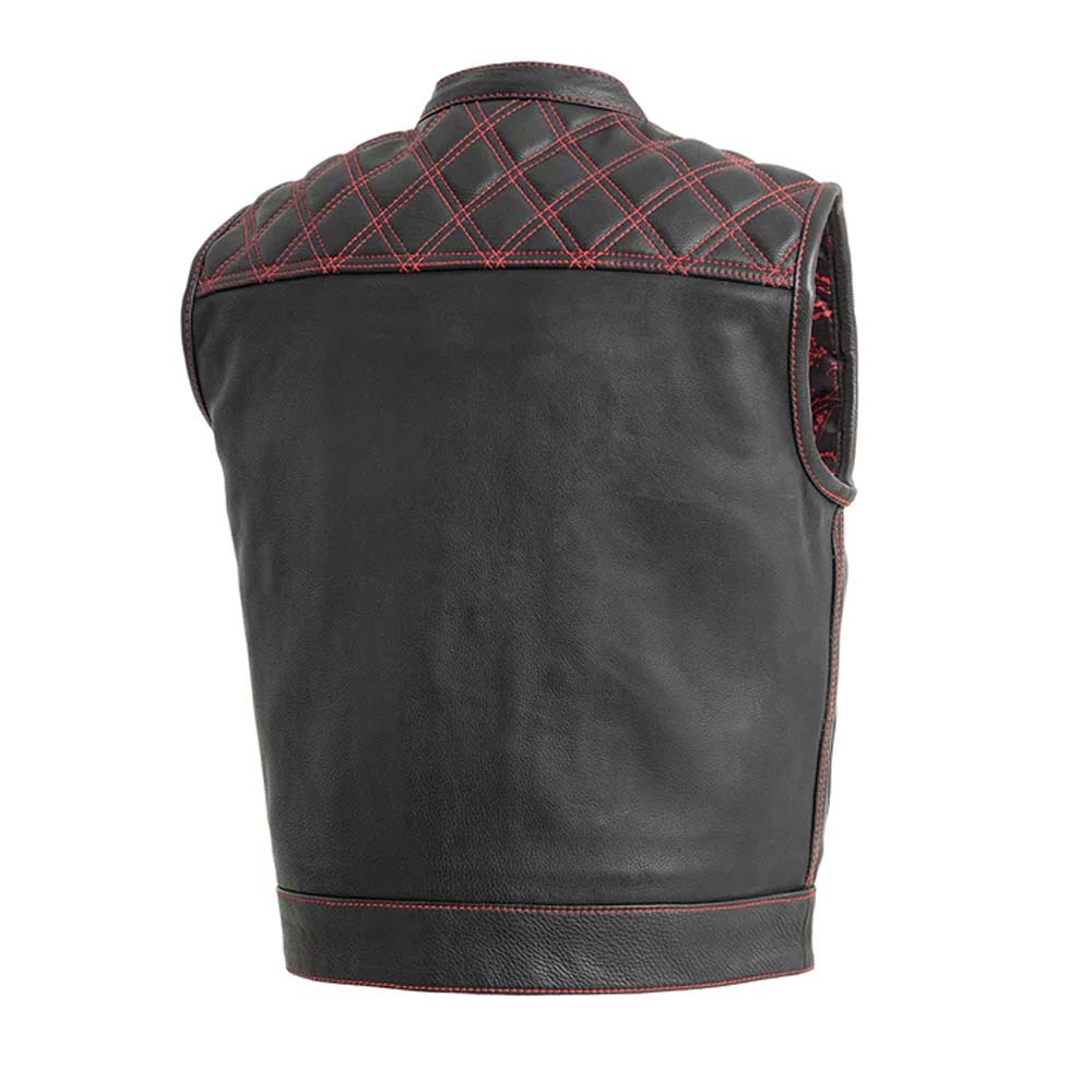 Mens Red and Black Club Style Leather Vest