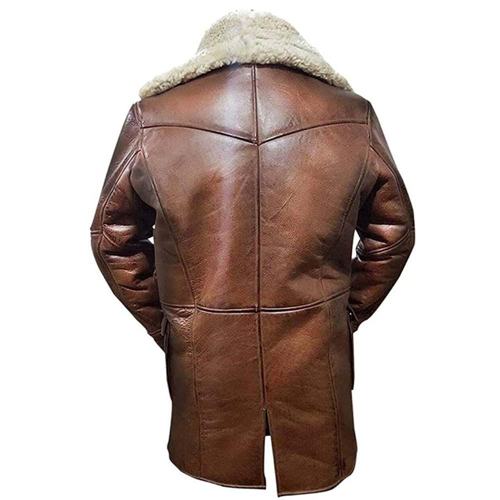 Winter Brown Shearling Leather Trench Coat for Men