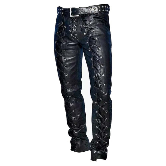 Mens Genuine Front and Back Laced up Leather pant