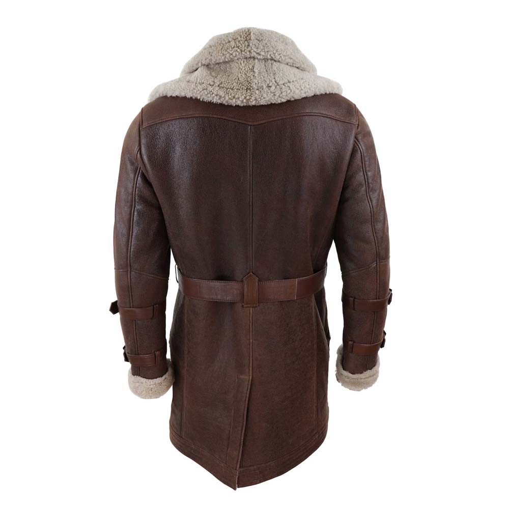 Mens real shearling sheepskin dark brown coat