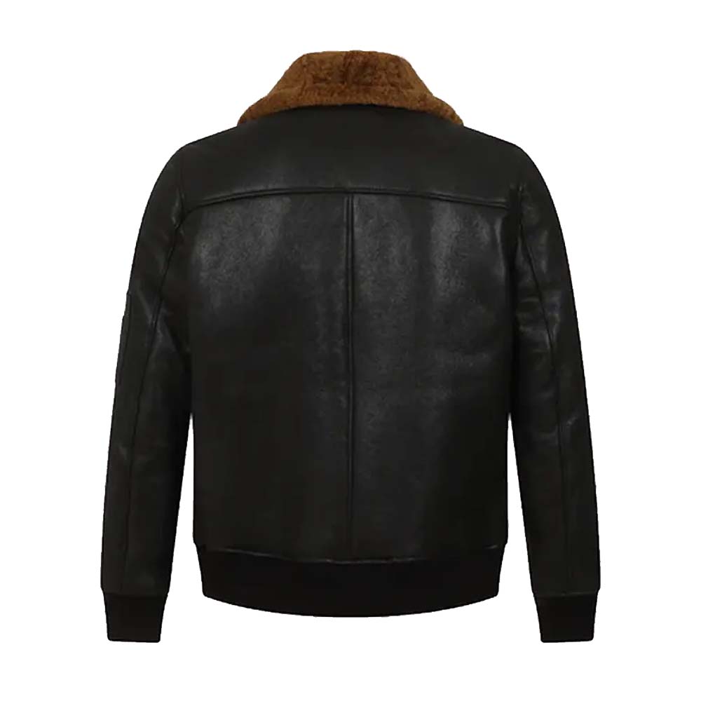 Mens Black Bomber Aviator Shearling Leather Jacket