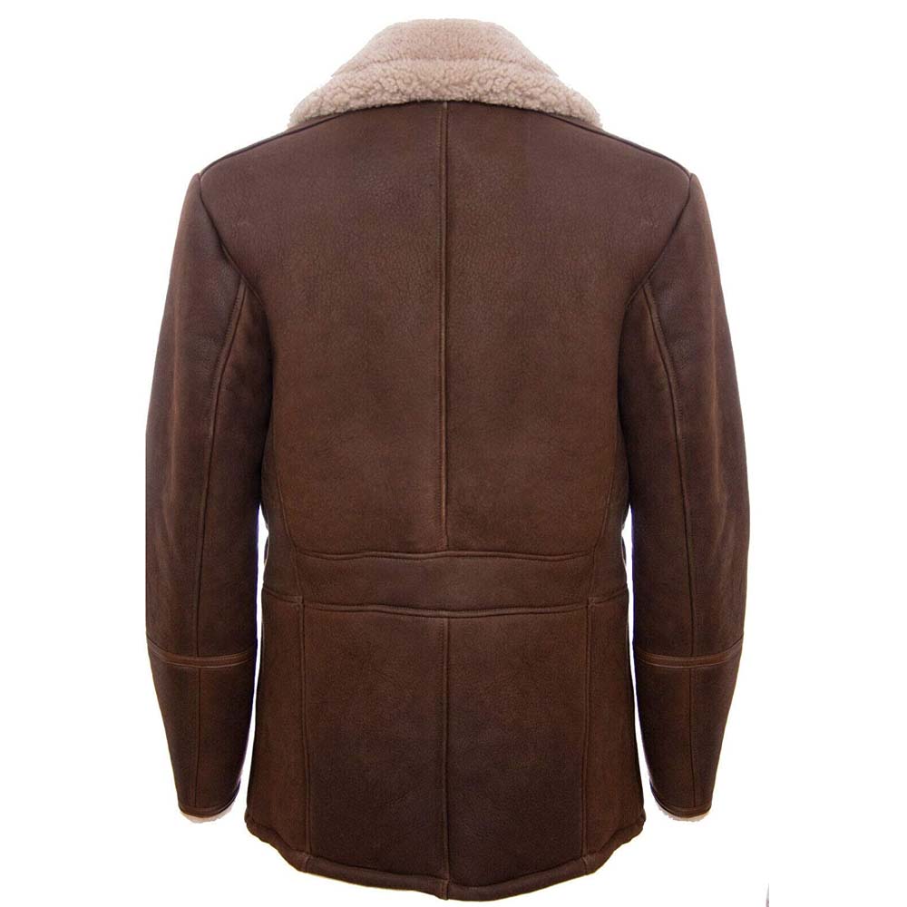 Mens Brown Classic Real Sheepskin Shearling Leather Coat