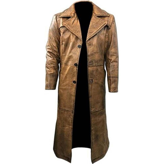 Mens Brown Full Length Leather Duster coat