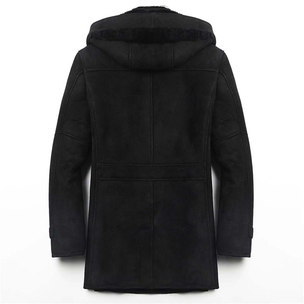 Stylish Mens Black Genuine Shearling Leather Coat