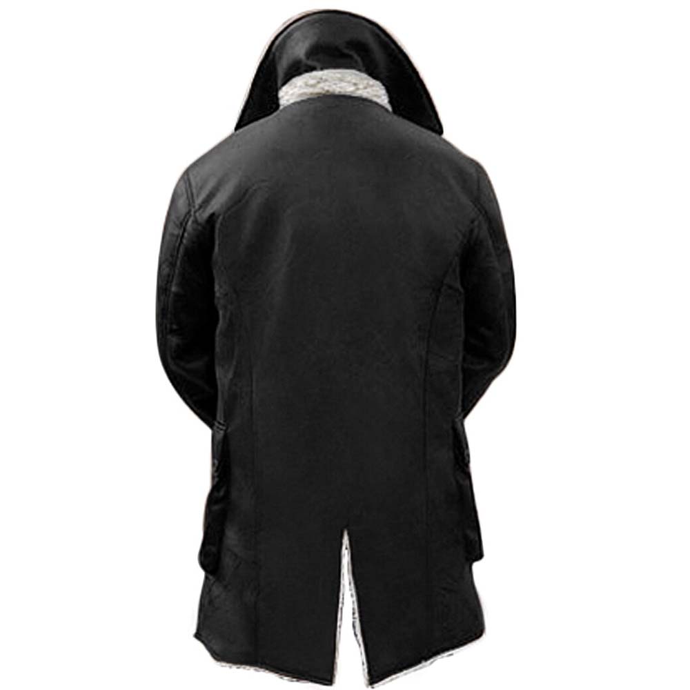 Mens Black Shearling Winter Sherpa Leather Long Coat