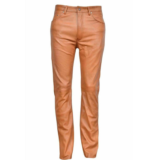 Mens Genuine Tan Brown Leather Pant
