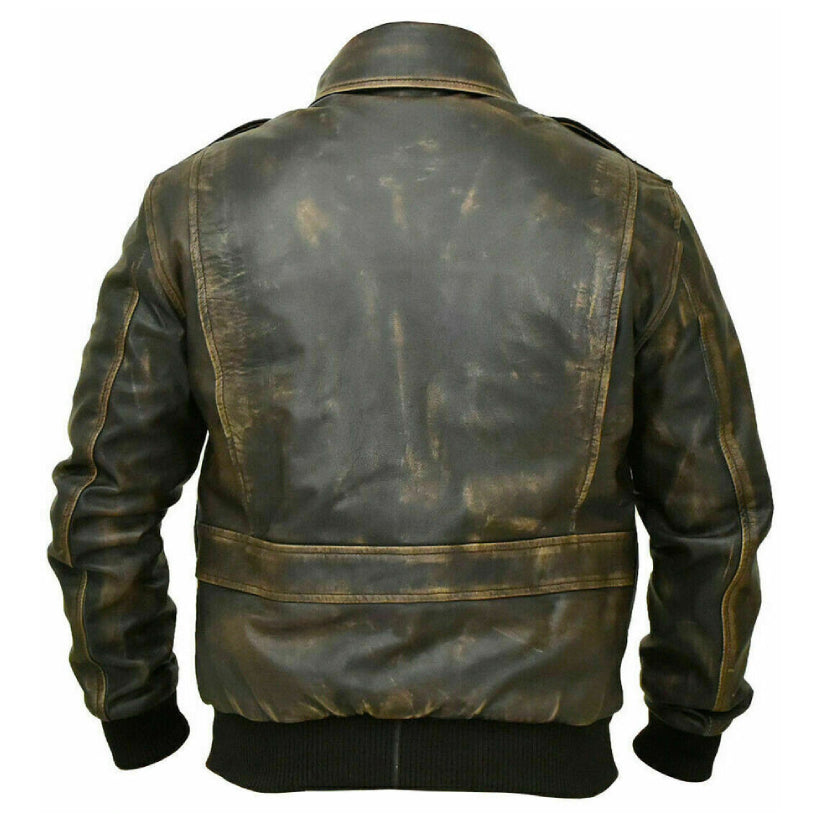 A-2 Aviator Real Cowhide Distressed Leather Bomber Jacket Vintage Brown