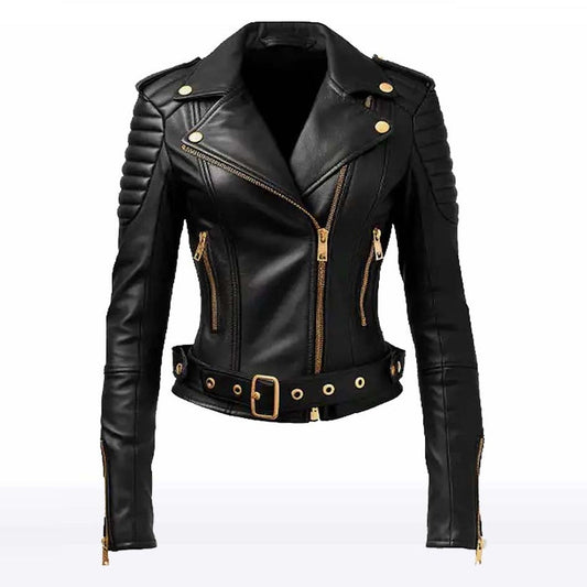 Ava Women’s Black Shearling Biker Jacket