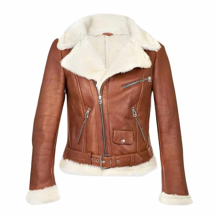 B3 Bomber Aviator Brown Leather Jacket, Shearling