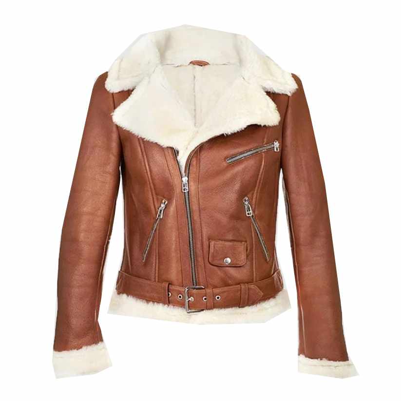 B3 Bomber Aviator Brown Leather Jacket, Shearling