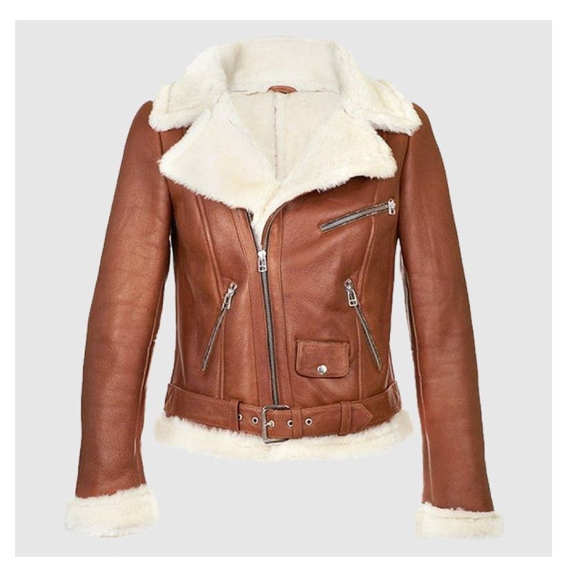 B3 Bomber Aviator Brown Leather Jacket, Shearling