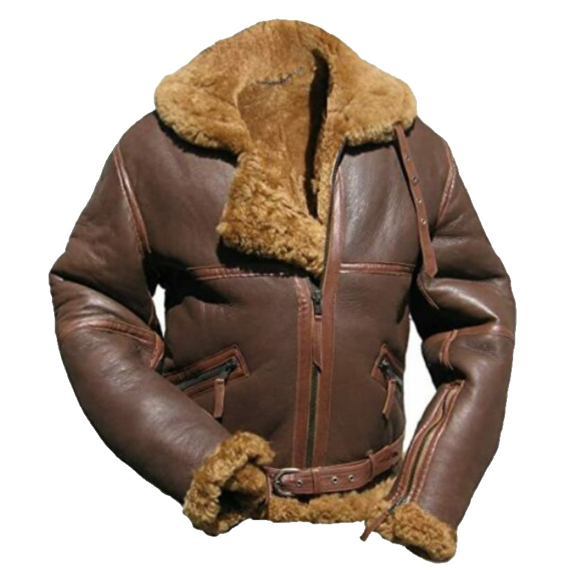 B3 RAF Brown Mens Bomber Flying Aviator Fur Irvin Real Shearling Leather Jacket