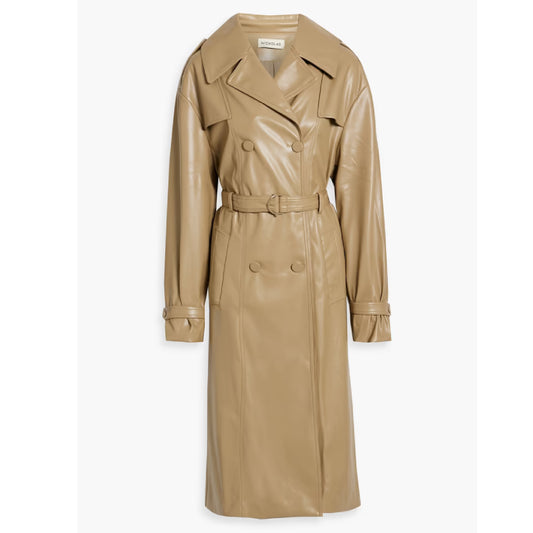 Belted Faux Leather Trench Coat