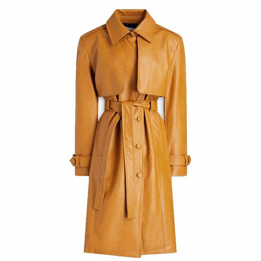 Belted Faux Leather Trench Coat