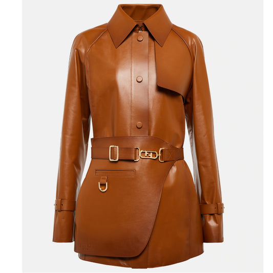 Belted Leather Trench Coat