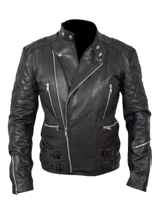 Biker Black Leather Jacket Slim Fit