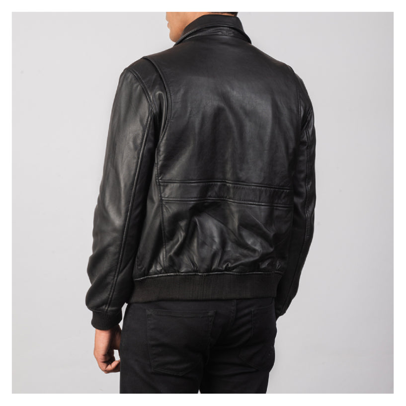 Black A2 Leather Bomber Jacket