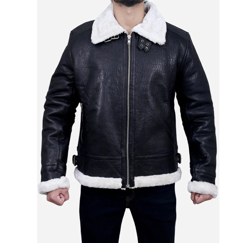 Black B3 Bomber Leather Jacket for Men