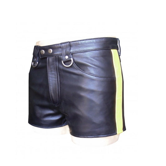 Black Hot Leather Shorts With Yellow Colour