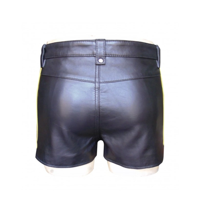Black Hot Leather Shorts With Yellow Colour