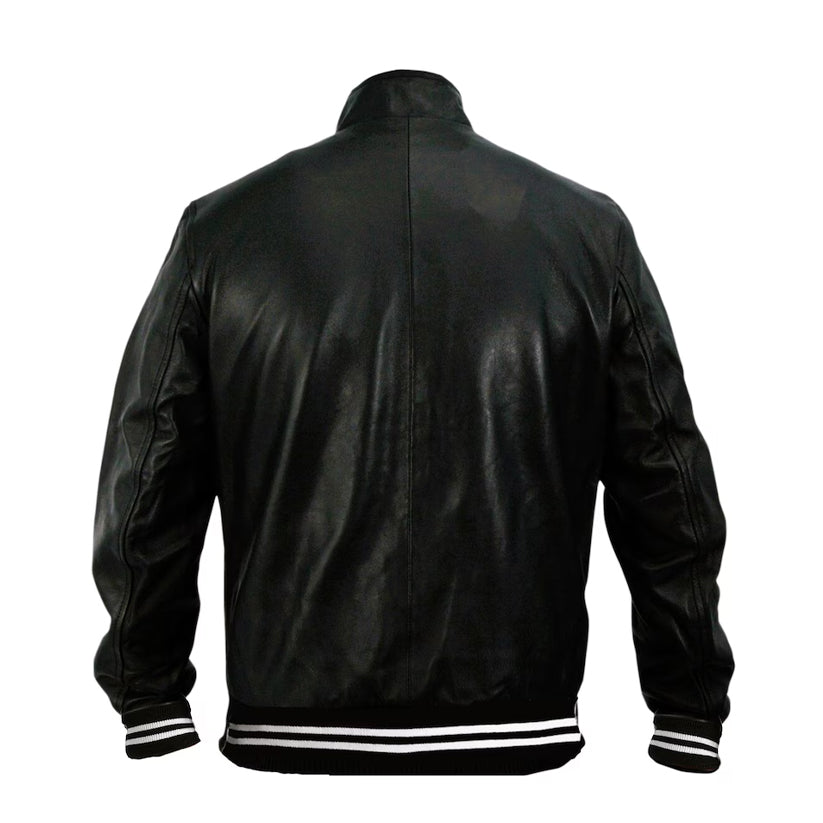 Black Leather Bomber Jacket