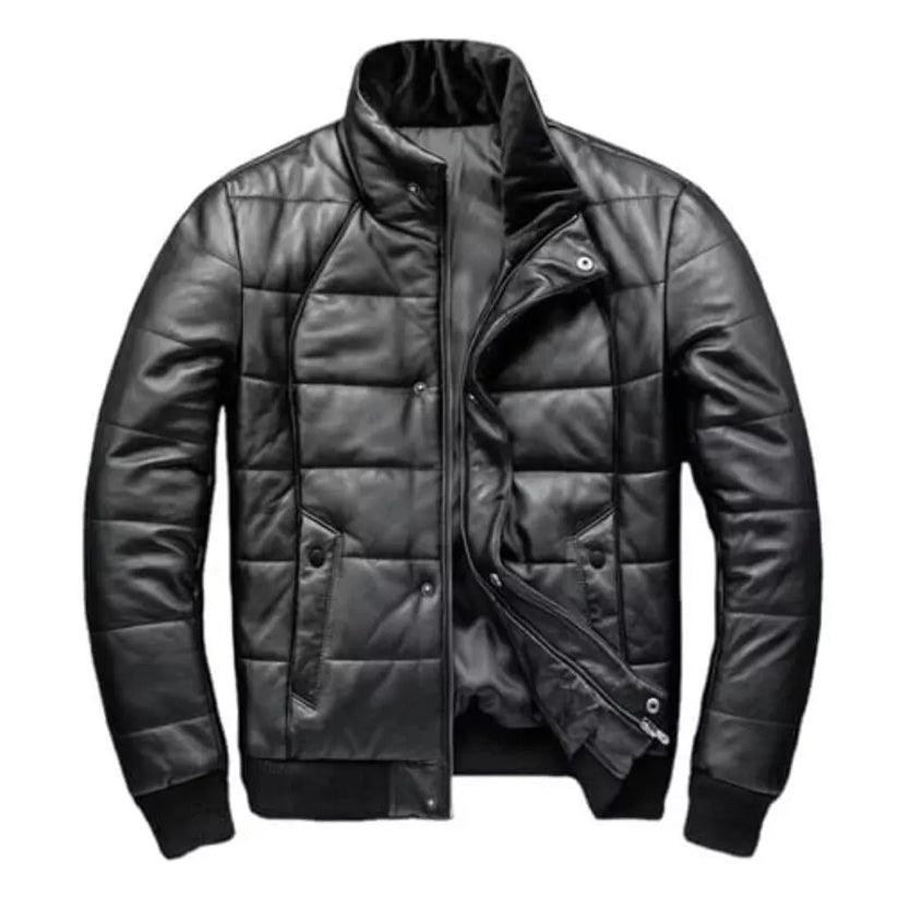 Black Leather Puffer Jacket