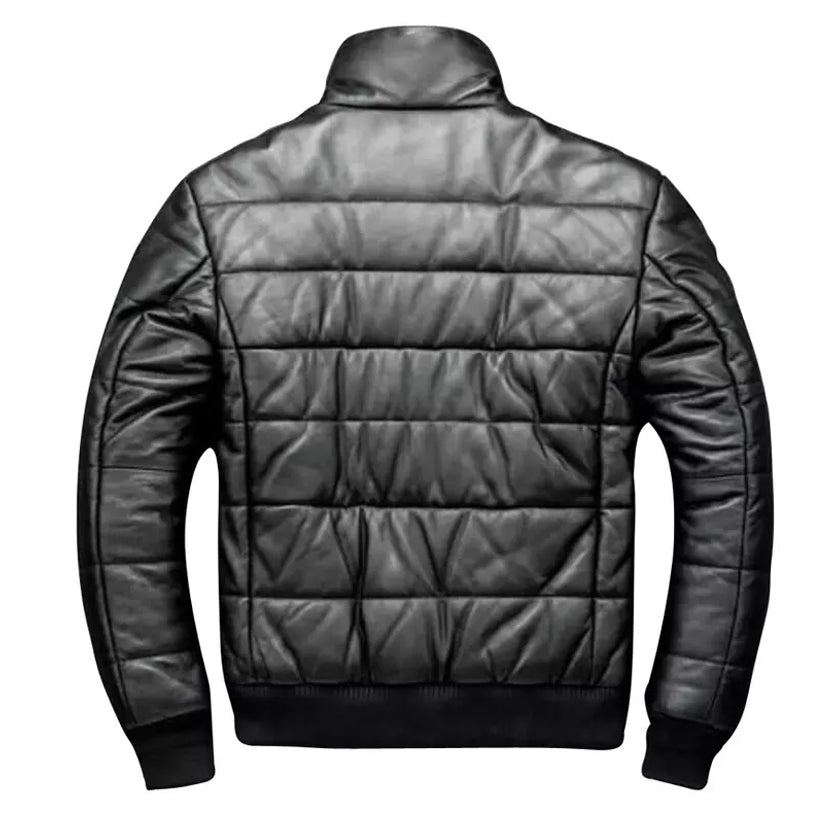 Black Leather Puffer Jacket