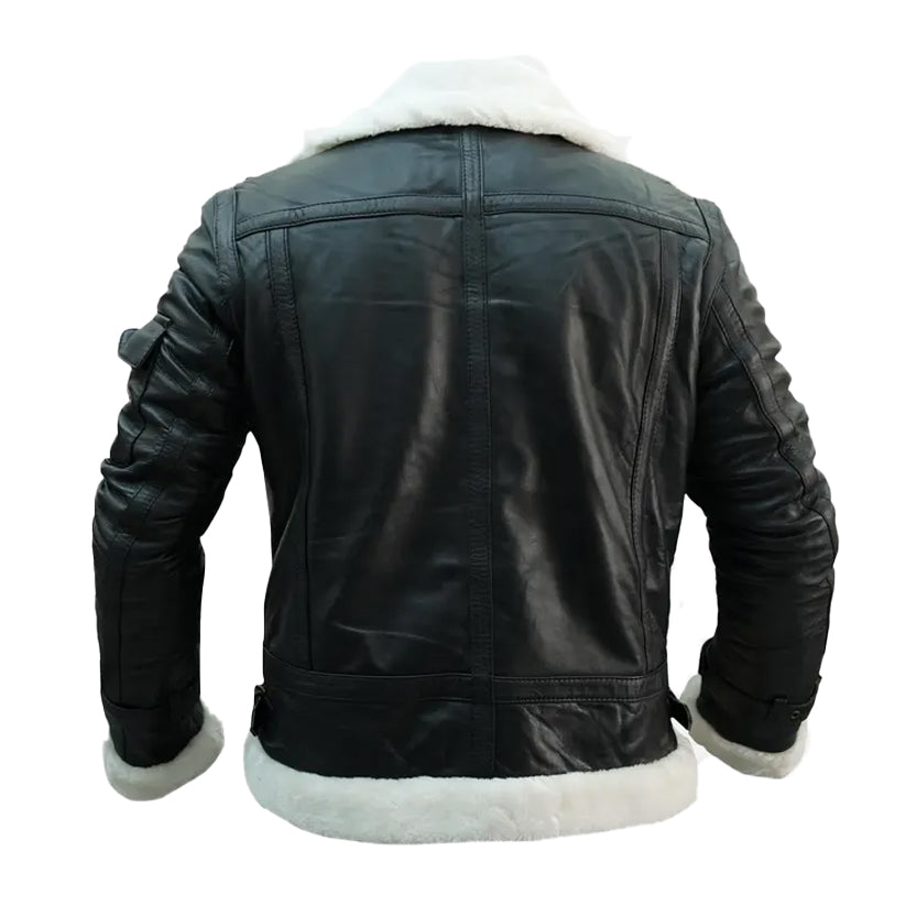 Black Leather Shearling Bomber Jacket