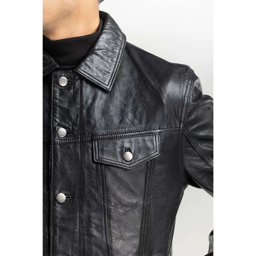 Black Leather Trucker Jacket
