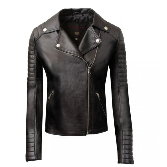 Black Leather Winter Biker Jacket Quilted