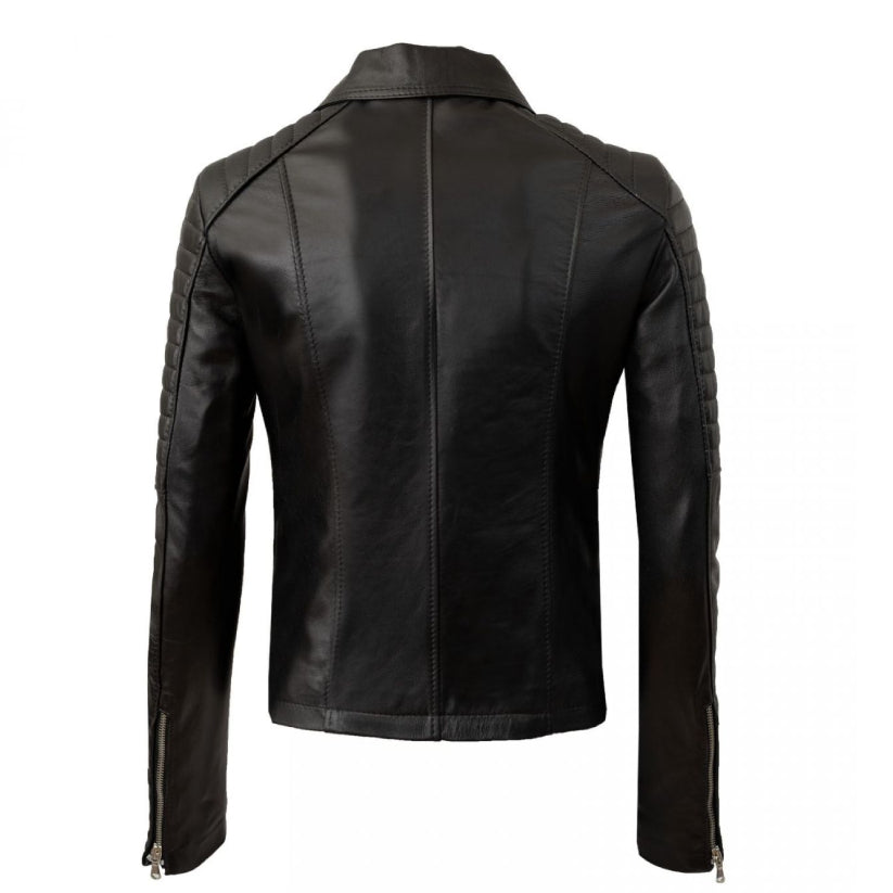 Black Leather Winter Biker Jacket Quilted