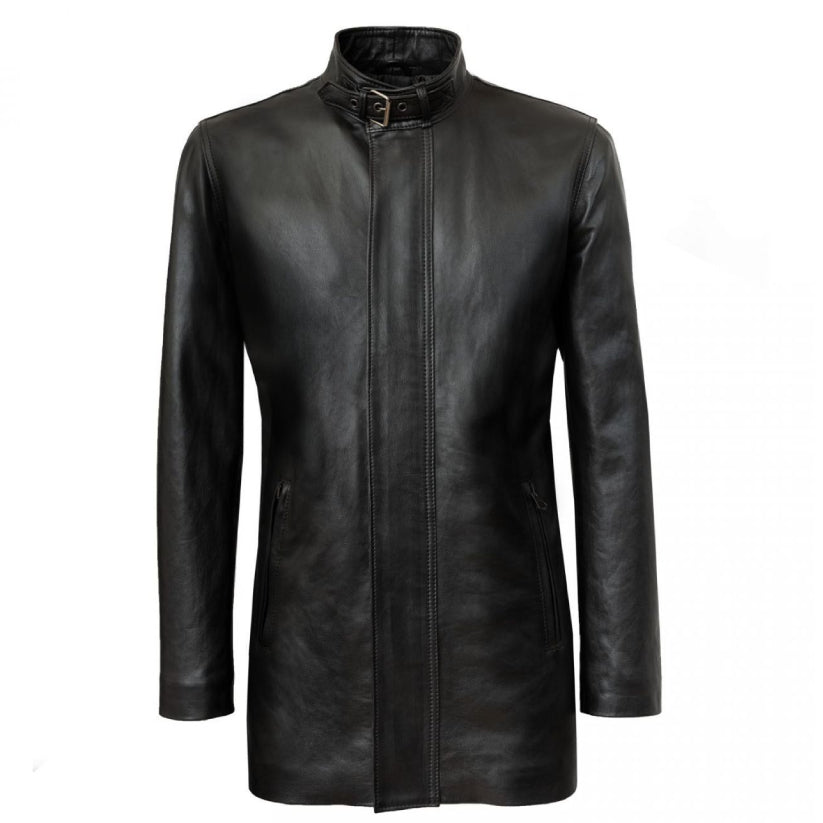 Black Leather Winter Coat Long and Elegant