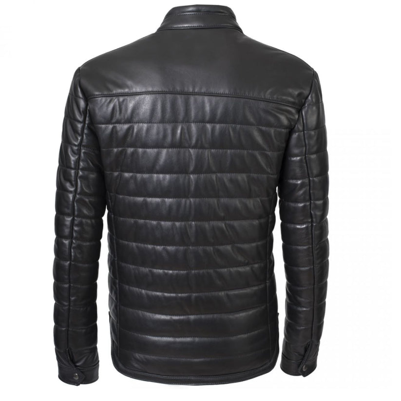 Black Leather Winter Puffer Jacket
