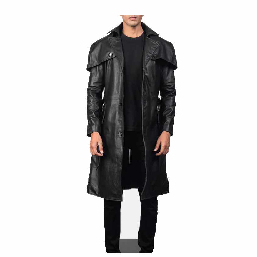 Black Real Leather Duster Coat