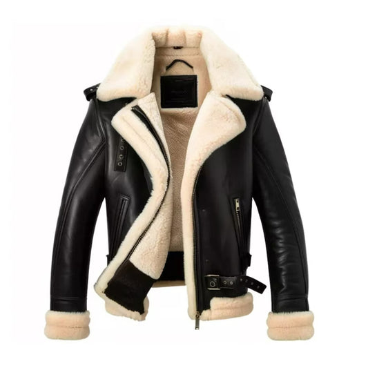 Black Shearling Bomber Jacket