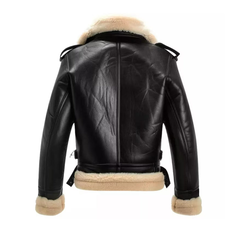 Black Shearling Bomber Jacket