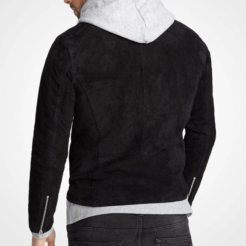 Men's Black Suede Leather Moto Biker Jacket