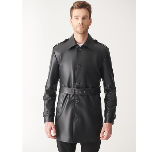 Black Trench Coat Leather Coat
