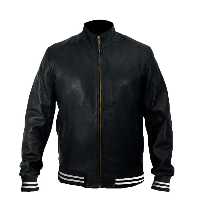 Black Leather Bomber Jacket