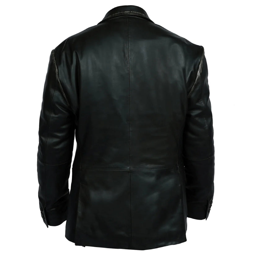 Blazer Button Style Black Leather Jacket for Men