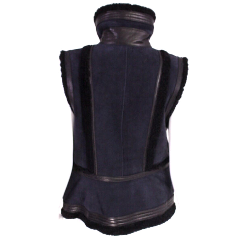 Blue Lambskin Leather Shearling Vest