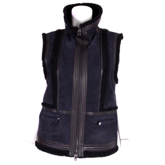 Blue Lambskin Leather Shearling Vest