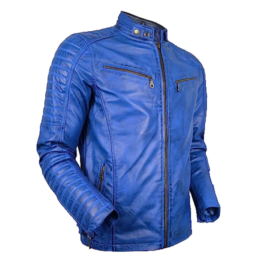 Blue Motorcycle Leather Jacket