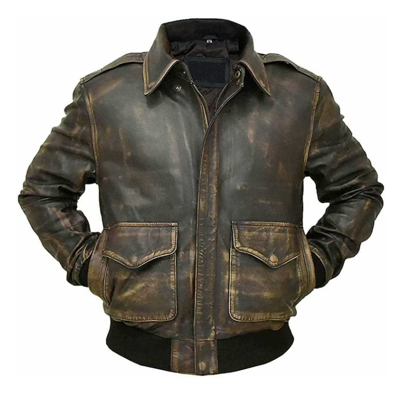 Bomber Aviator Brown Real Leather Stylish Jacket for Men's