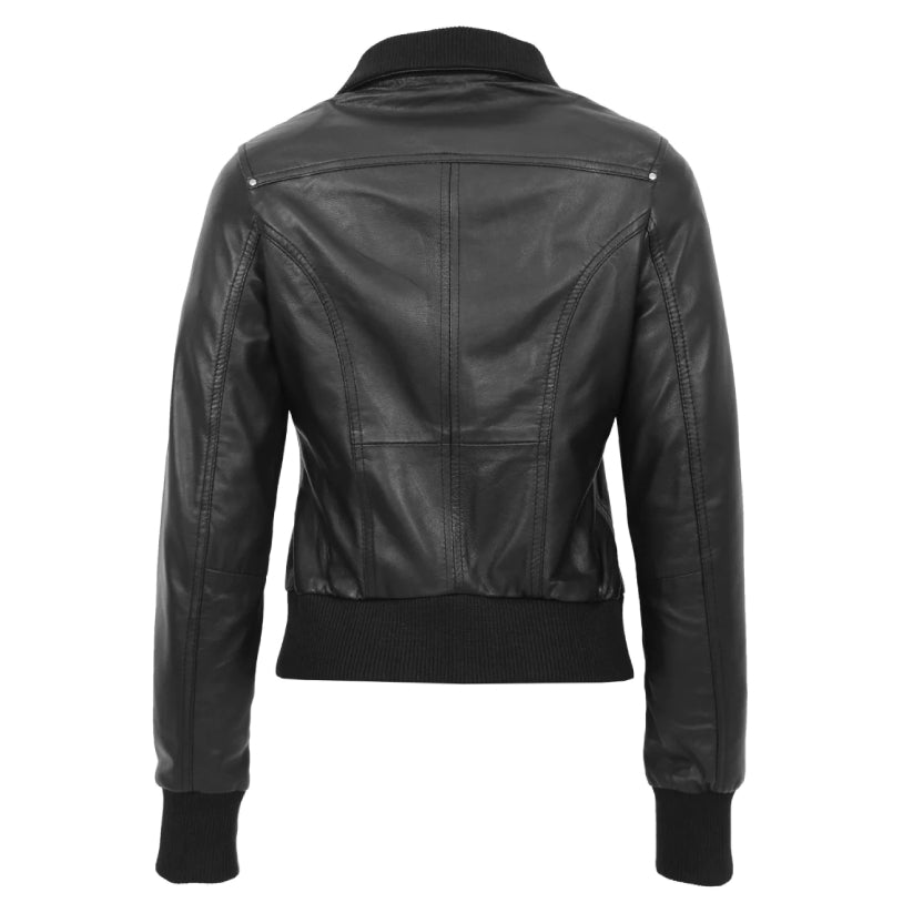 Bomber Black Leather Jacket Women
