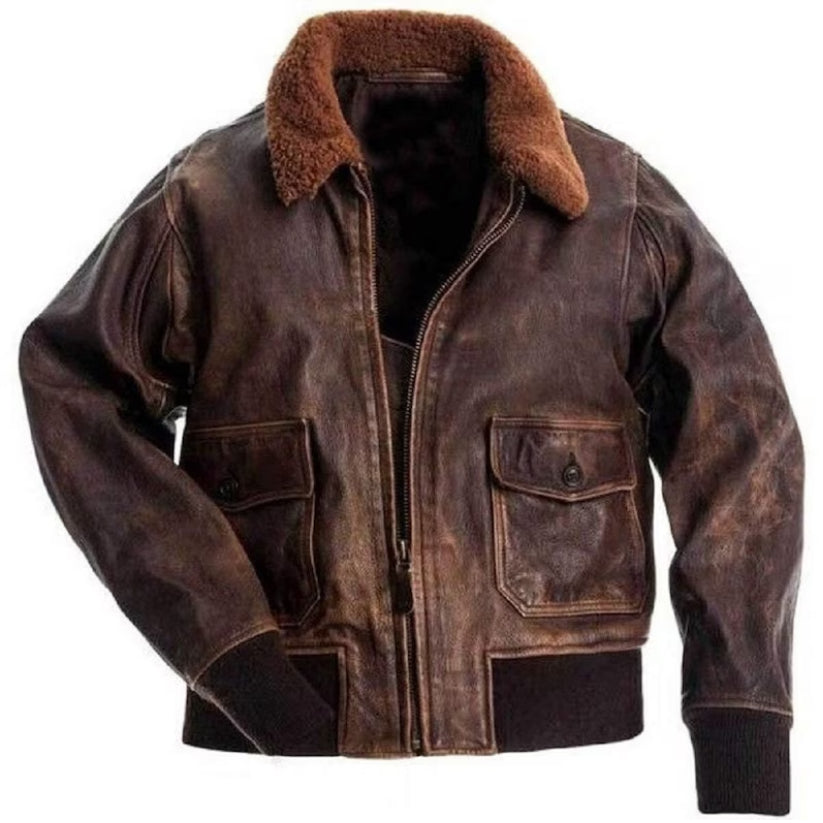 Brown Bomber Leather Jacket Men's